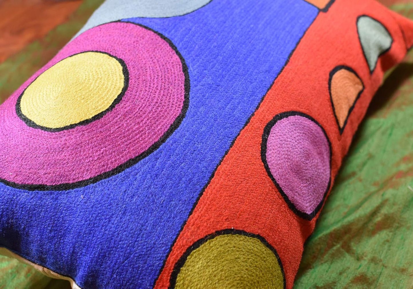 Lumbar Kandinsky Abstract Pillow Cover - Soul VI Modern Throw Pillowcase Modern Chair Cushion Contemporary Pillowsham Farmhouse Couch Cushions Hand Embroidered Wool Size 14x20
