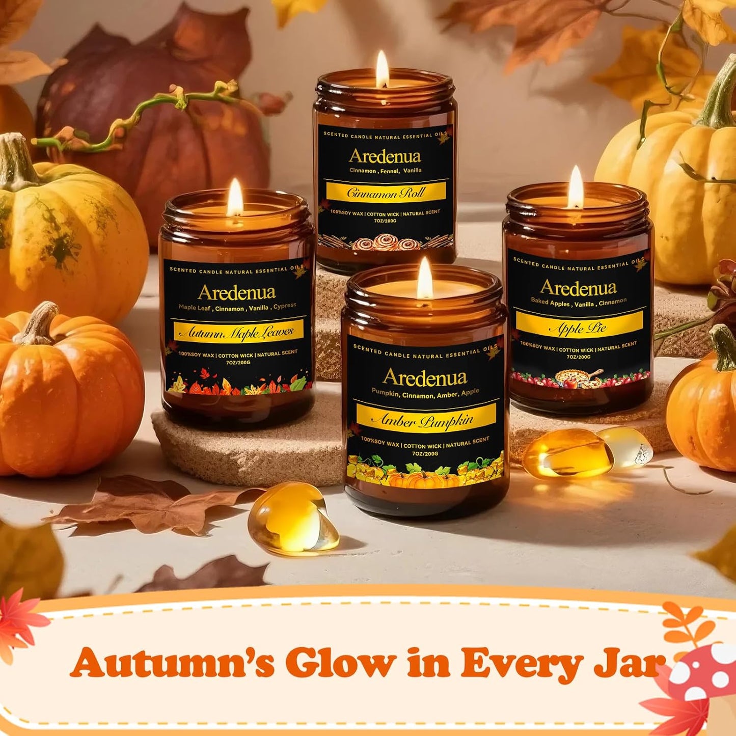 Fall Candles - Caramel Apple Candle | Fall Scented Candle, Thanksgiving Gifts - 7oz Autumn Soy Candles for Home Scented - Apple Scented for Thanksgiving, Autumn & Holiday Gift for Women Men