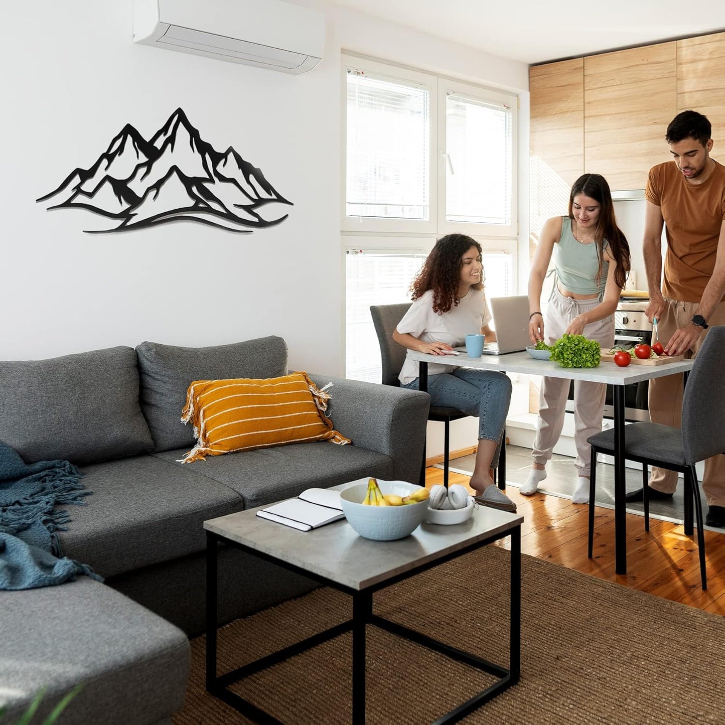 METALPLEX Mountain Range Metal Wall Art - Fade-Resistant and Rust-Free Indoor & Outdoor Aluminum Composite Wall Decor - Home Decor Wall Art For Living Room and Bedroom Decorations - White (30" x 14")