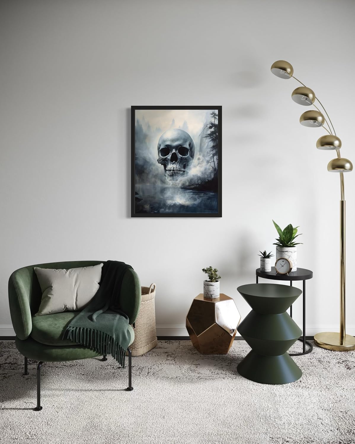 Foggy Skull Poster Art Print, Halloween Scary Vintage Wall Art Academia Spooky Painting Decoration for Horror Prints, Gothic Posters Bedroom Decor 89 (Foggy Skull, 8 x 10 inches, Unframed)