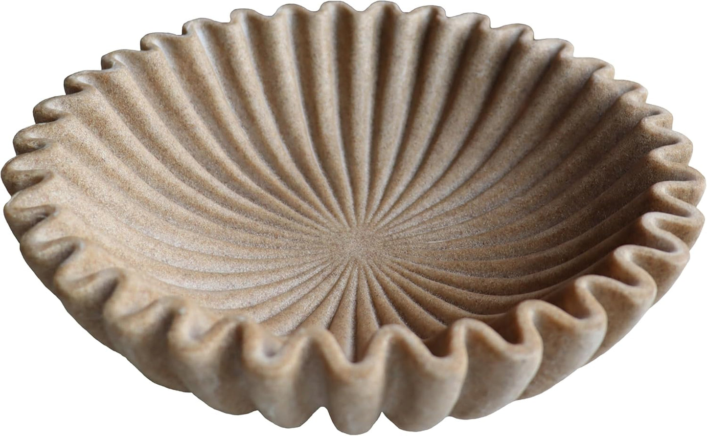 10" Large Decorative Bowl decor, Scalloped Bowls for Modern Home Decor,Ruffle Decor,Stylish Key Bowl for Entry Table,Decorative Fruit Bowl for Kitchen Counter,Artificial Stone Beige