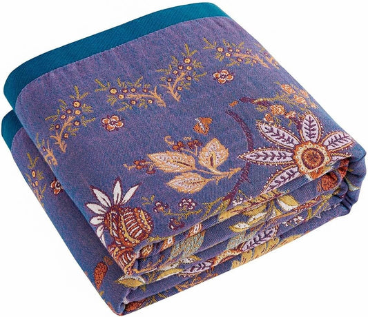 Boho Blanket, 100% Cotton Farmhouse Decorative Throw Blanket, 60"x80" Reversible Bohemian Throw Blanket, Purple All Season Muslin Breathable Woven Blankets Quilt