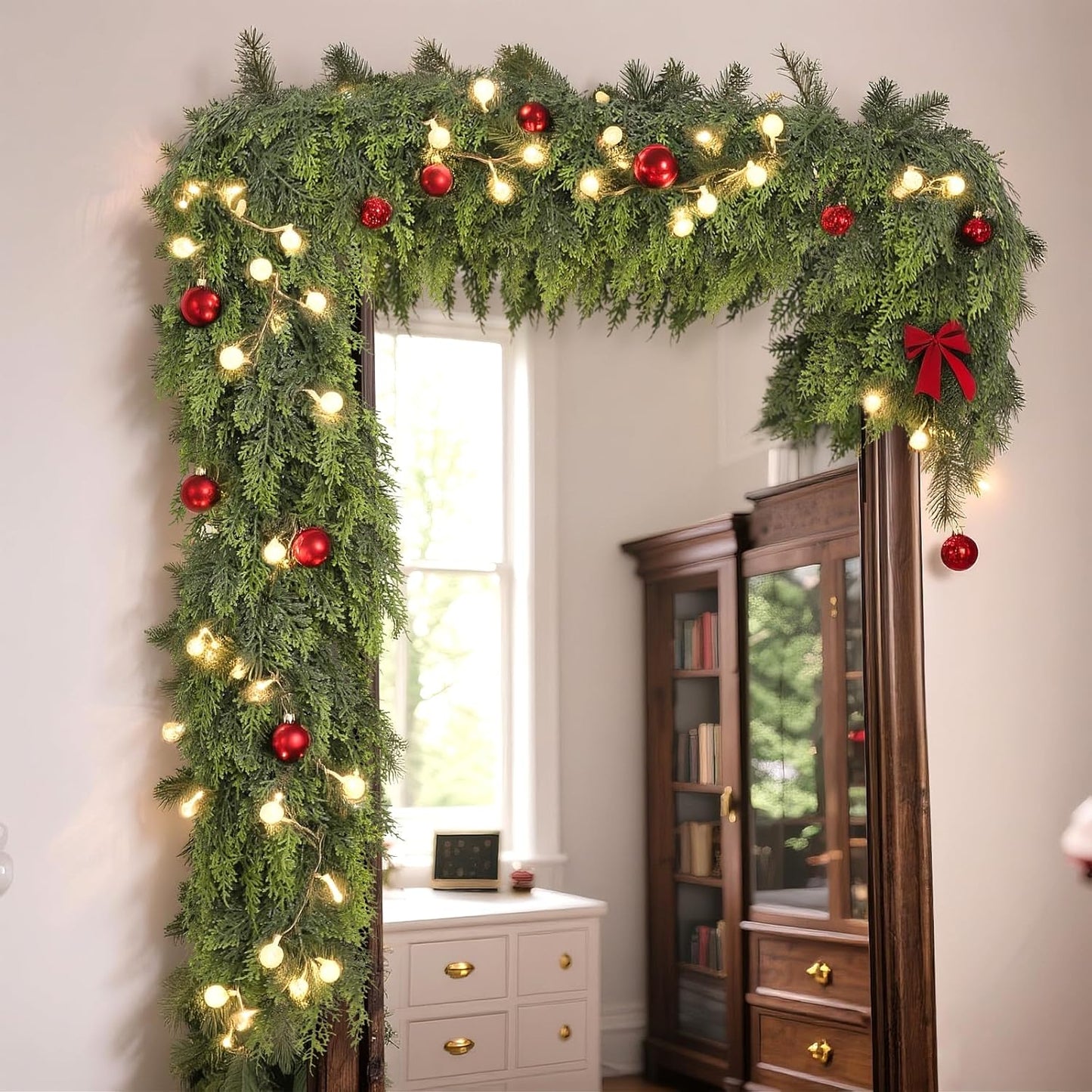 Real Touch Christmas Cedar Garland -5ft Artificial Garlands Faux Cedar Fake Pine Needles Garland for Fireplace,Table,Window,Stairs,Mante,Holiday Indoor Outdoor Xmas Decor(1PCS)