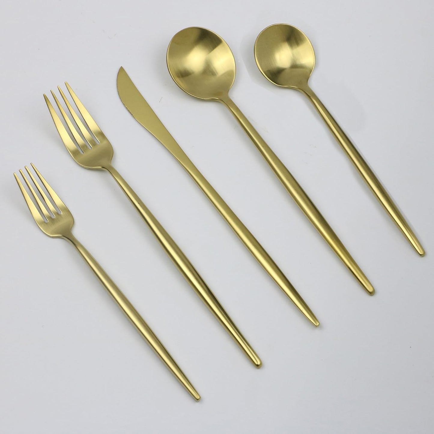 5-Pieces Luxury Gold 18/10 Stainless Steel Flatware Set, Matte Finish, Service for 1