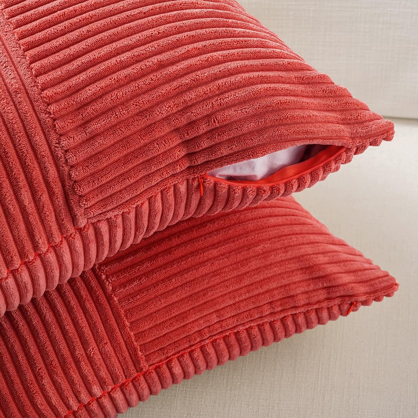 Fancy Homi 2 Packs Red Decorative Throw Pillow Covers 16x16 Inch for Living Room Couch Bed Sofa, Holiday Christmas Home Decor Gift, Soft Corss Patchwork Corduroy Textured Square Cushion Case 40x40 cm