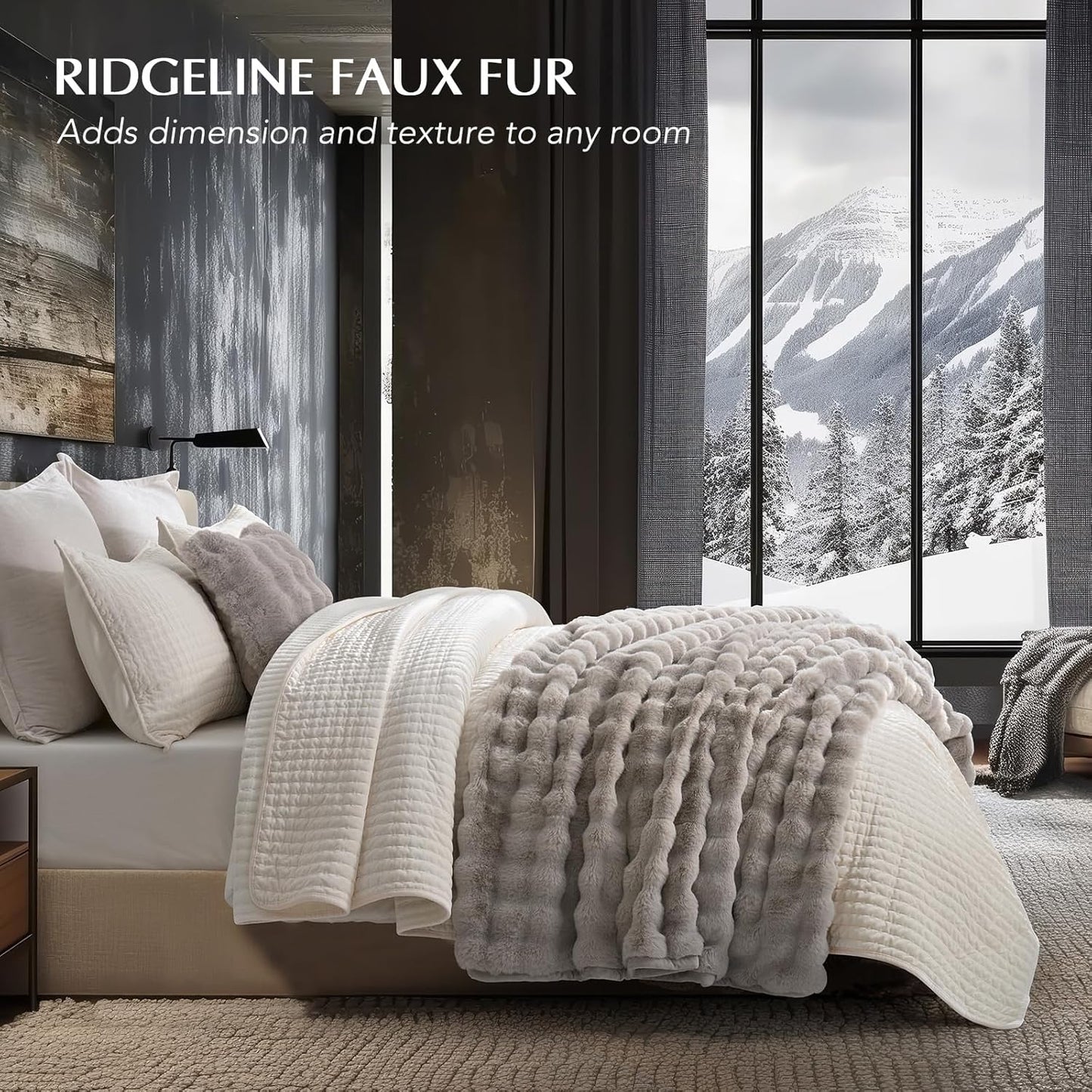 EVERGRACE Ultra Soft Luxury Fluffy Ridgeline Faux Rabbit Fur Throw Blanket, Thick Warm Bubble Throw for Bed, Cozy Plush Reversible Blankets for Couch, Chair, Sofa, Taupe, 60x80 Inches, 870 GSM