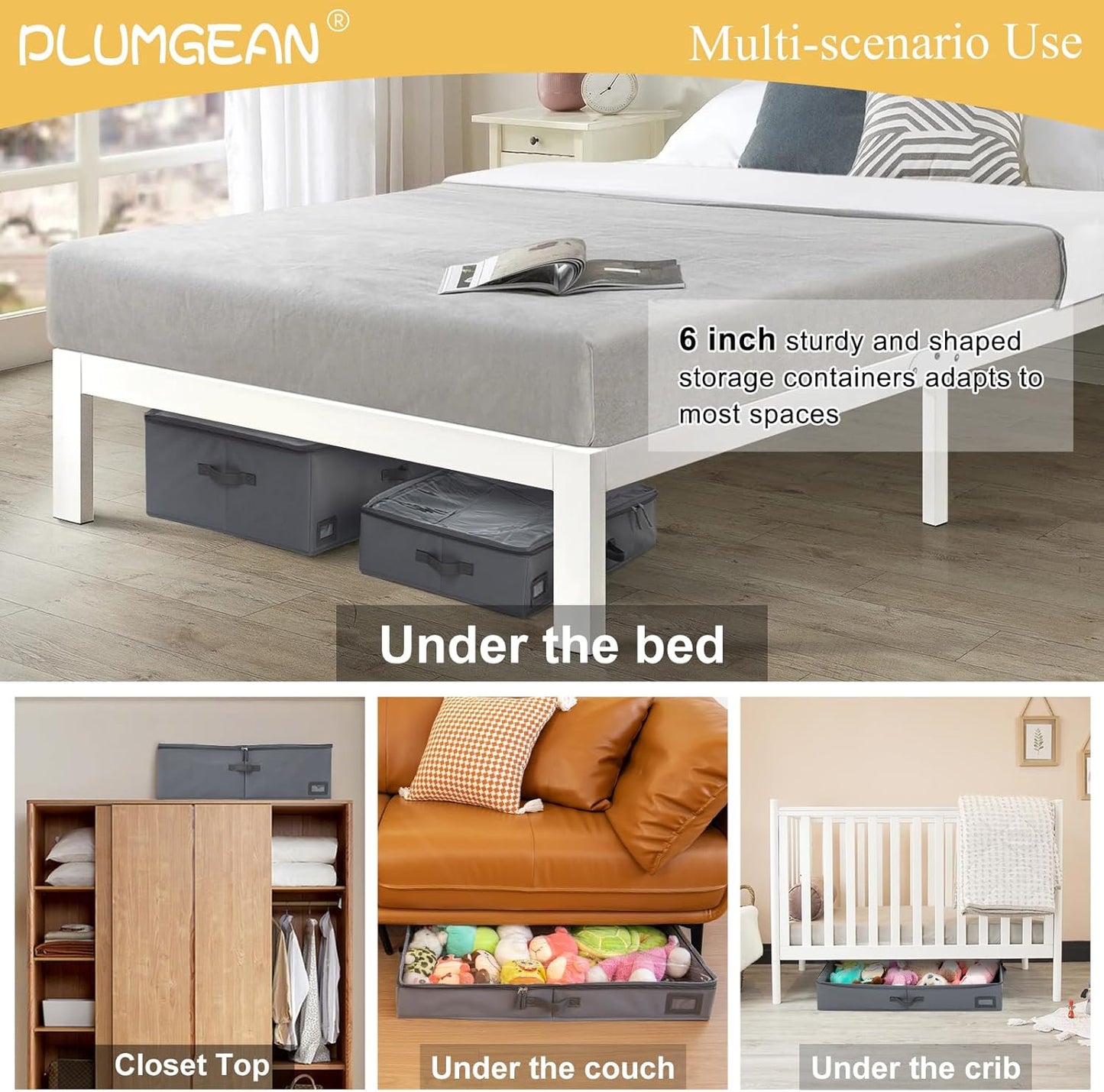 6-Inch Under Bed Organizer, Under Bed Storage Container, Under Crib/Couch Storage, Underbed Storage Box for Seasonal Clothing, Sweaters, Shoes, Blankets, Wrapping Paper & Toys 33" L×17" W×6" H