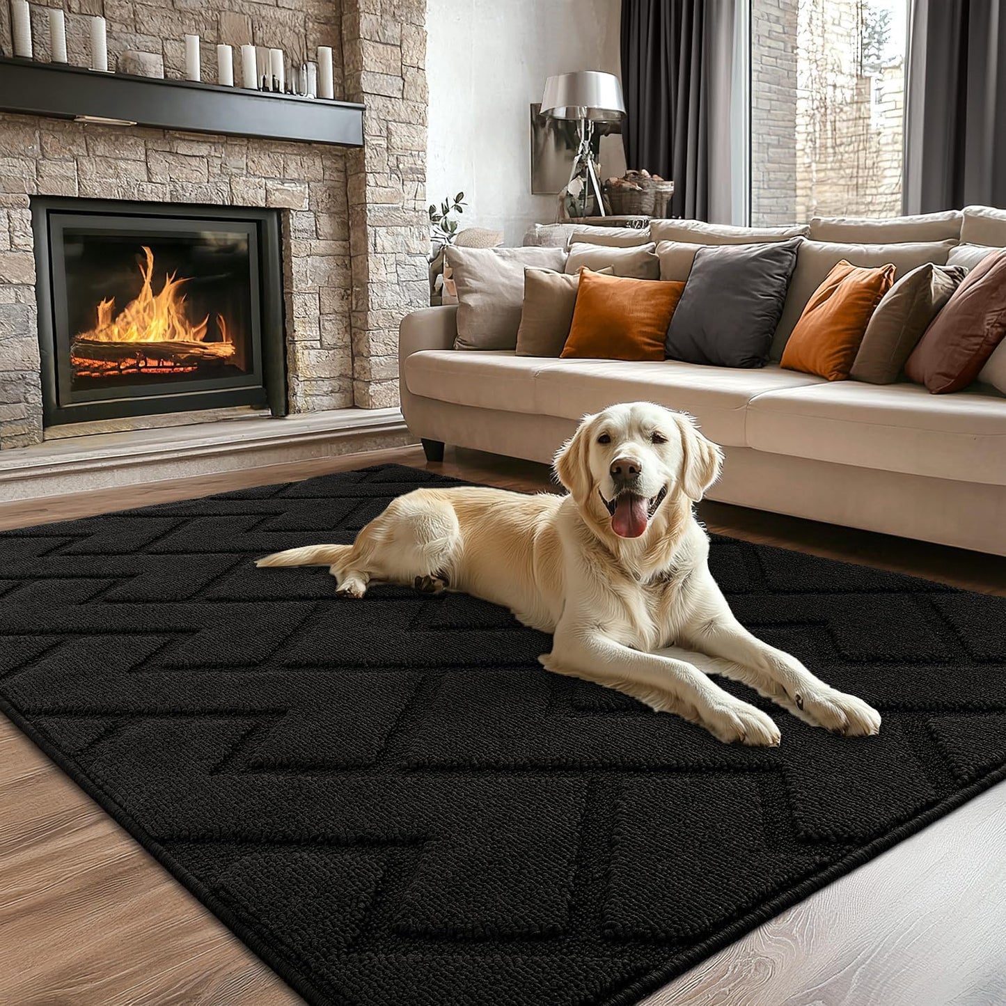 hicorfe Indoor Doormat,Front Back Door Mat Rubber Backing Non Slip Door Mats 47"x71" Absorbent Resist Dirt Entrance Doormat Inside Floor Mats for Entryway Washable Low-Profile (Black)