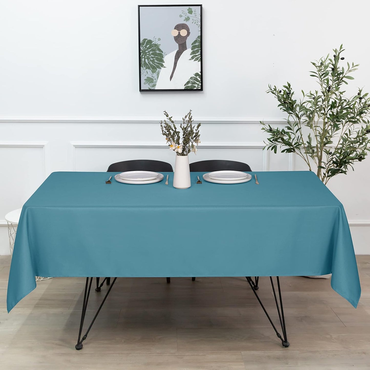 sancua Rectangle Tablecloth - 60 x 102 Inch - Stain and Wrinkle Resistant Washable Polyester Table Cloth, Decorative Fabric Table Cover for Dining Tables, Buffet Parties and Camping, Teal