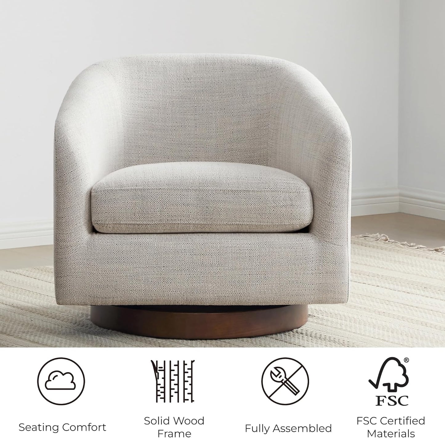 CHITA Swivel Accent Chair, FSC Certified Upholstered Fabric Barrel Chair for Living Room Set of 2, Fully Assembled, Ivory