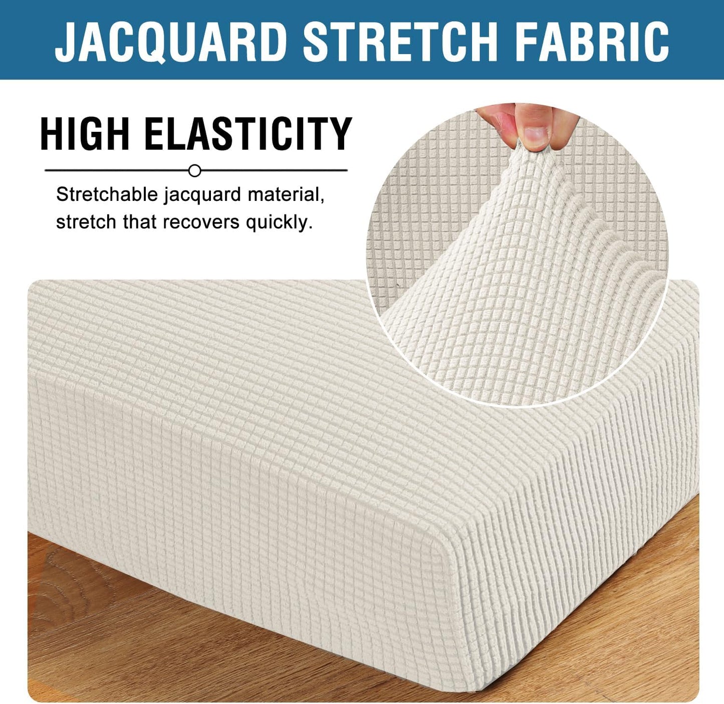 H.VERSAILTEX Super Stretch Individual Seat Cushion Covers Sofa Covers Couch Cushion Covers Slipcover Sets Thick Jacquard Textured Twill Fabric (1 Piece Loveseat Cushion Cover, Porcelain)