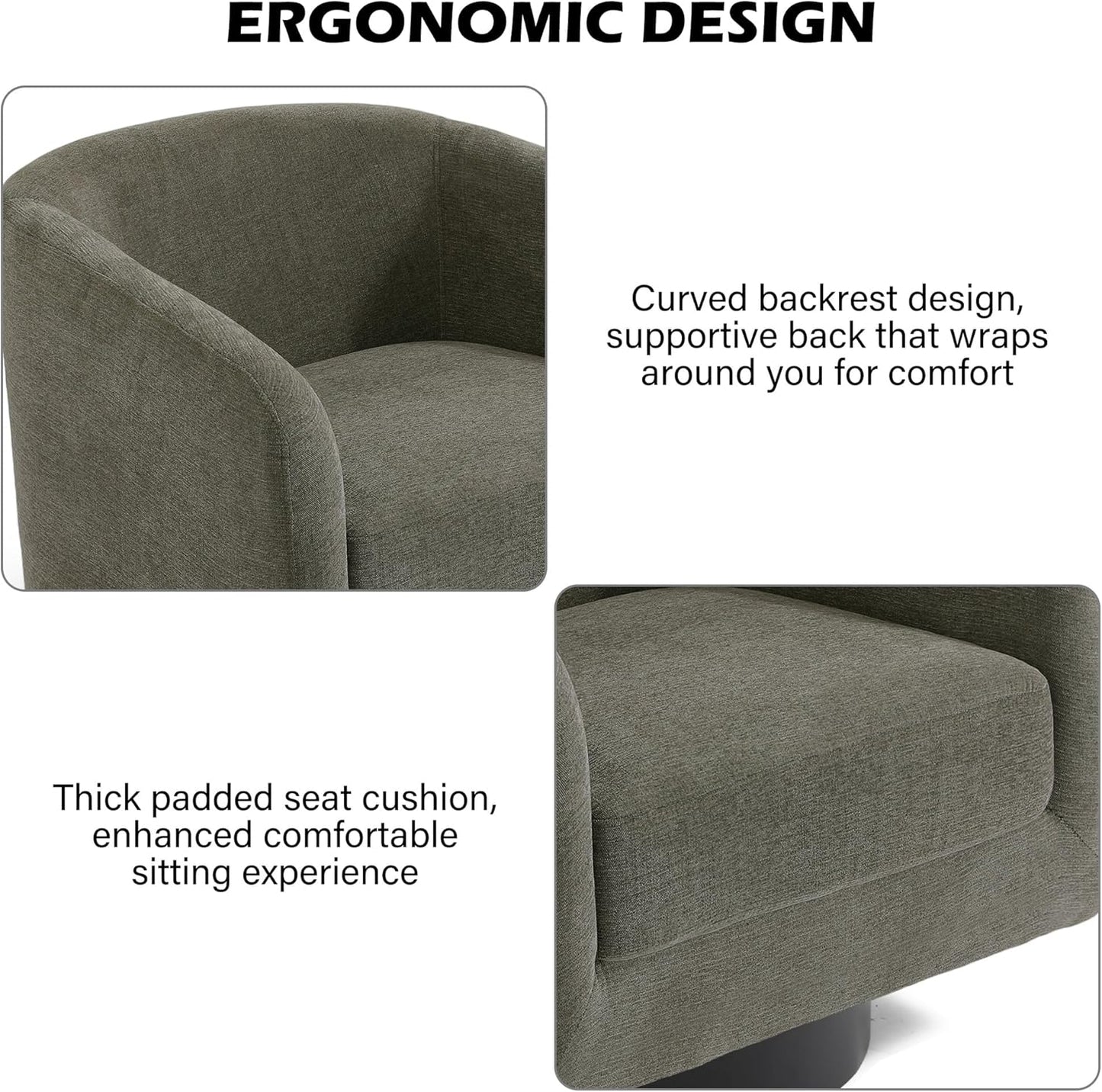 Swivel Barrel Accent Chair, Modern Round Chenille Fabric Arm Chair for Living Room, Bedroom, Comfy Club Reading Chairs for Adults（Chenille Fabric, Tan, Set of 2