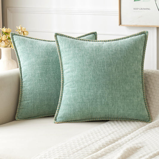 MIULEE Pack of 2 Couch Throw Pillow Covers 18x18 Inch Greyish Green Farmhouse Decorative Pillow Covers with Stitched Edge Soft Chenille Solid Dyed Spring Pillow Covers for Sofa Bed Living Room