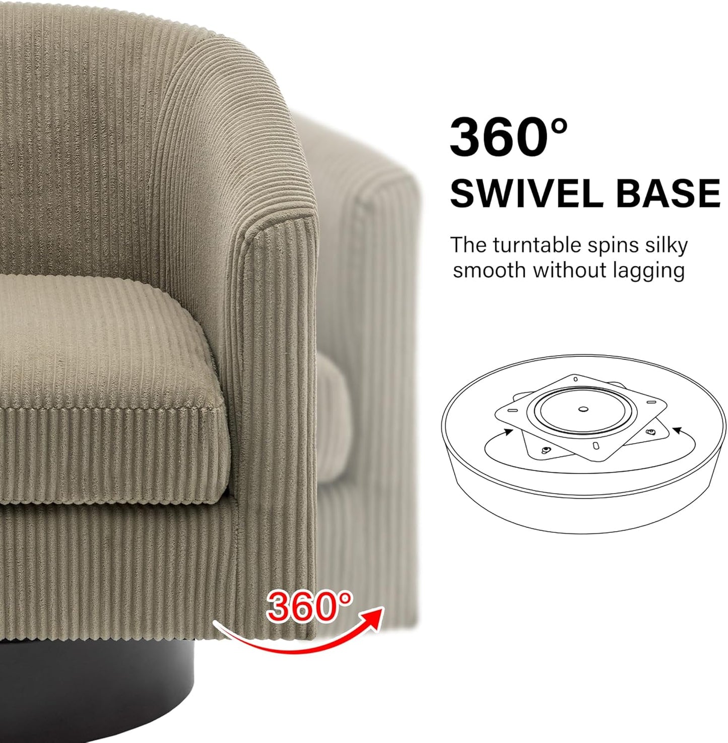 Swivel Barrel Accent Chair, Modern Round Corduroy Fabric Arm Chair for Living Room, Bedroom, Comfy Club Reading Chairs for Adults (Corduroy Camel, Set of 1)
