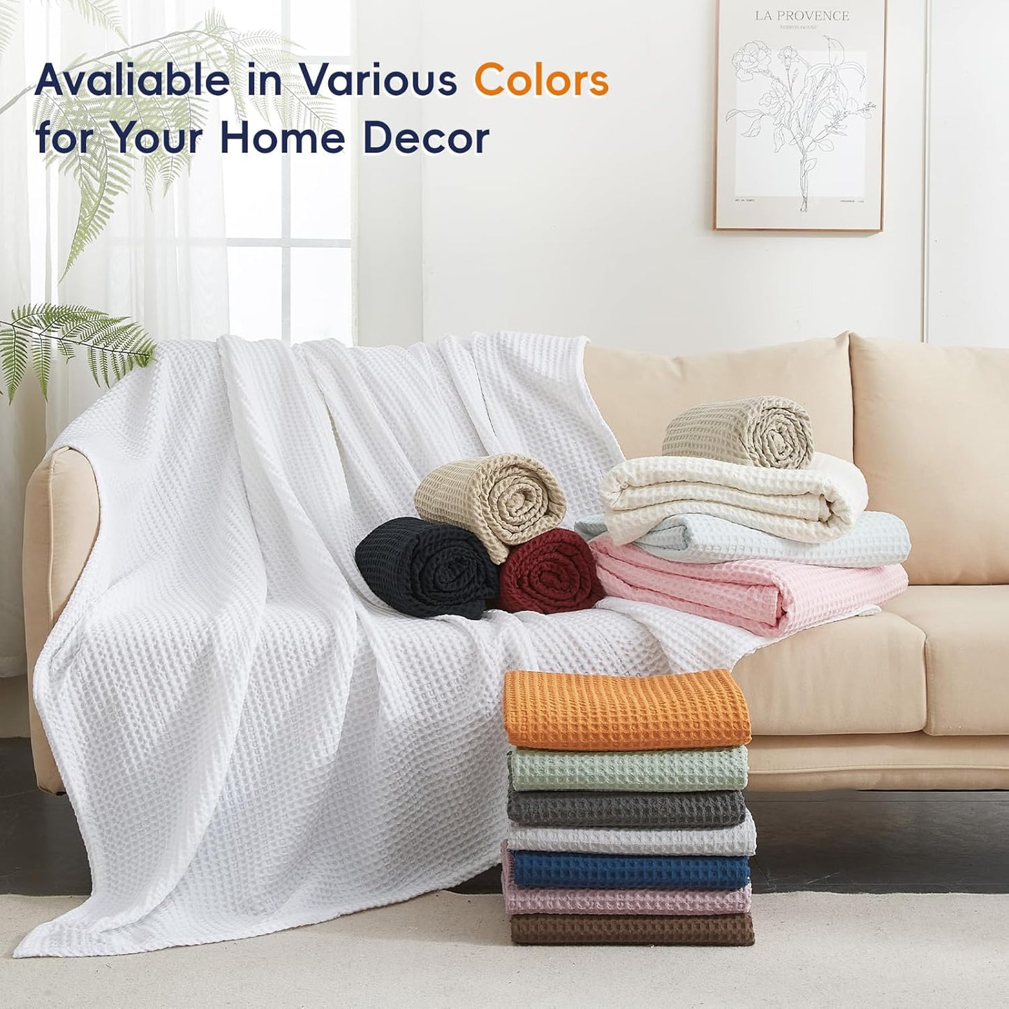 PHF Ultra Soft Waffle Weave Throw Blanket 50"x 60"- Washed Lightweight Breathable Cozy Woven Blanket for Bed - Aesthetic Decor for Couch Bedding Sofa Home Car - Sage Green/Mint Green