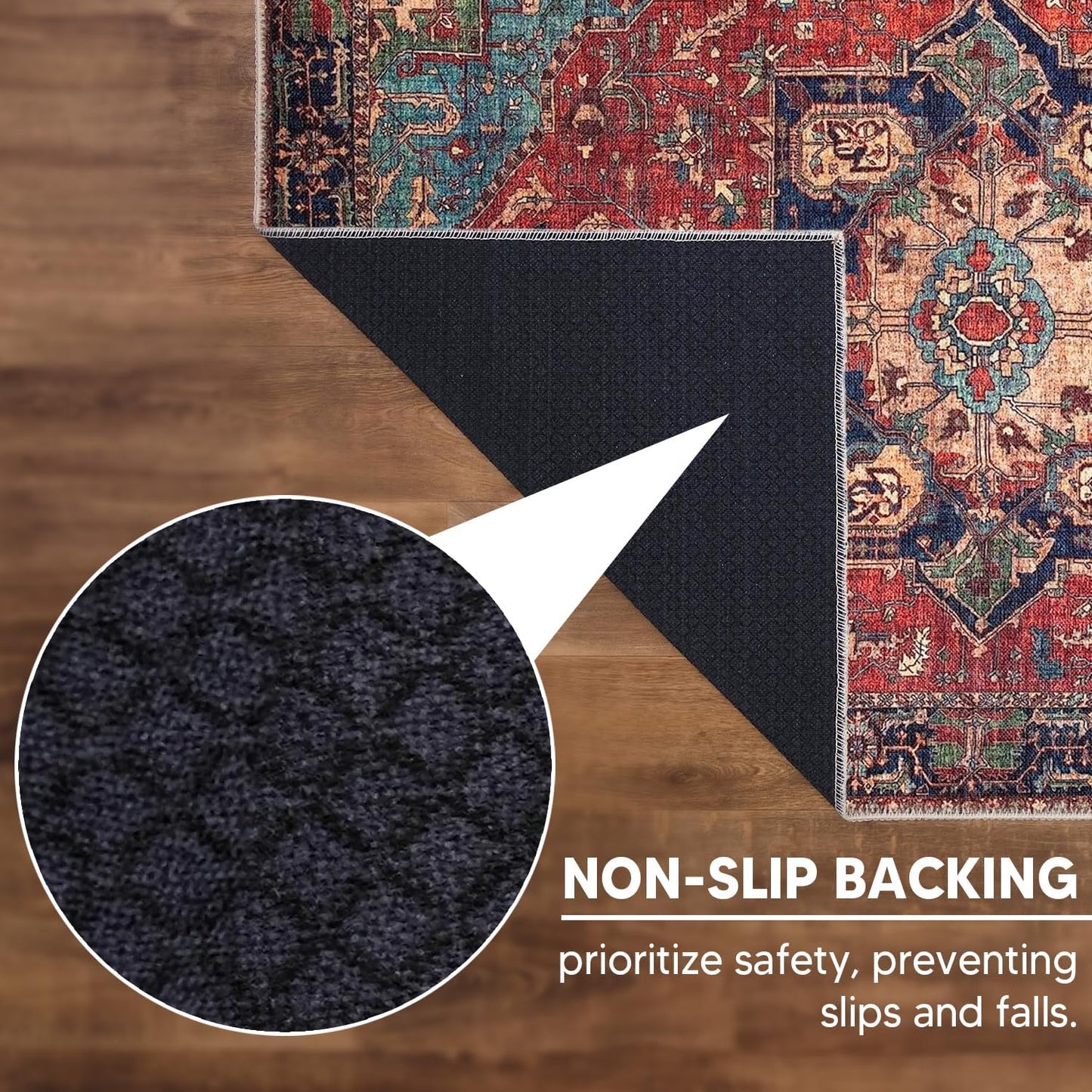 Keen Home Design 9x12 Rug - Machine Washable Area Rug with Non-Slip Backing, Ideal for Living Room, Dining Room, Bedroom - Vintage, Easy Clean, Durable, Low Pile Rug - (9' x 12')