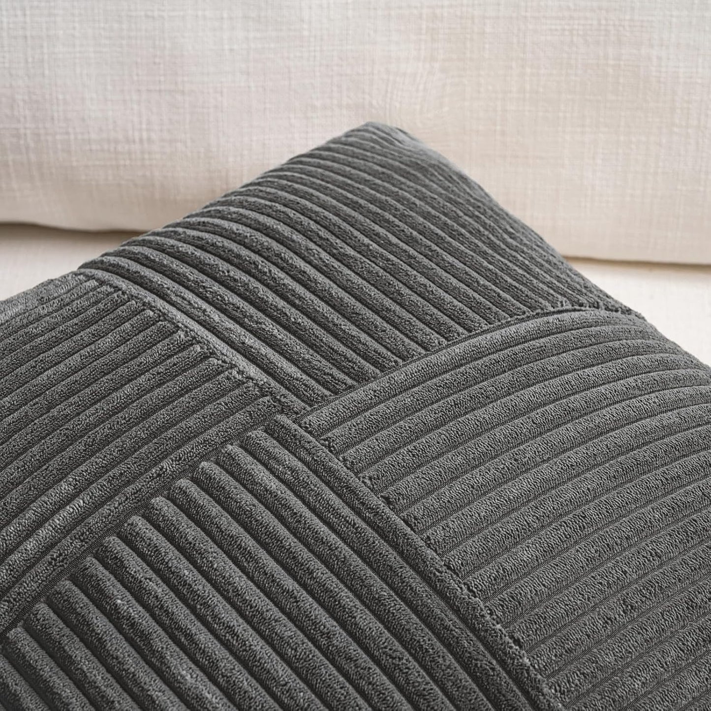 Fancy Homi 2 Packs Dark Gray Lumbar Decorative Throw Pillow Covers 20x28 Inch for Living Room Couch Bed Sofa, Farmhouse Home Decor, Soft Striped Corduroy Rectangle Accent Cushion Case 50x70 cm