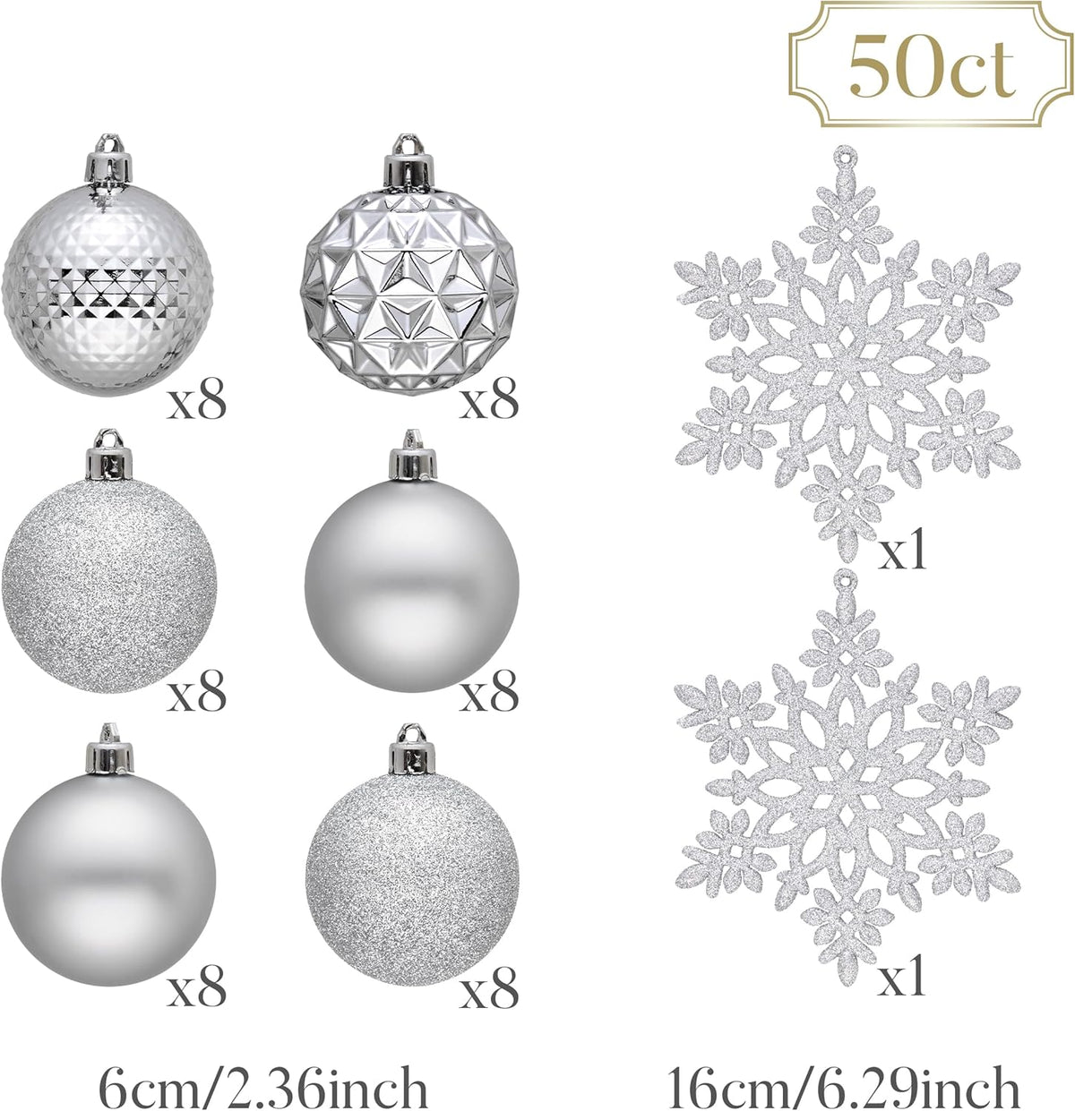 Valery Madelyn Christmas Tree Decorations Ornament Set for Fall Halloween, 50ct 2.36 Inches Silver Shatterproof Christmas Ball Ornaments Hanging Xmas Holiday Party Decor