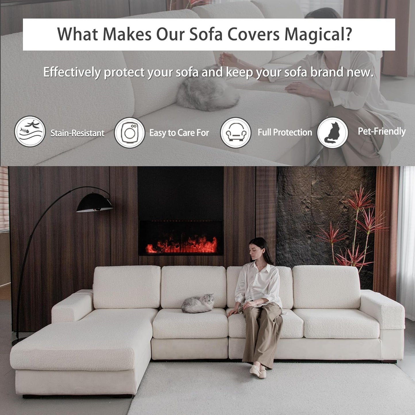 Couch Cushion Covers for Sectional Sofa, Stretch Soft Sofa Slipcovers Washable Wear-Resistant Universal Furniture Protector for Living Room(1 Piece Loveseat Cover, Ivory)
