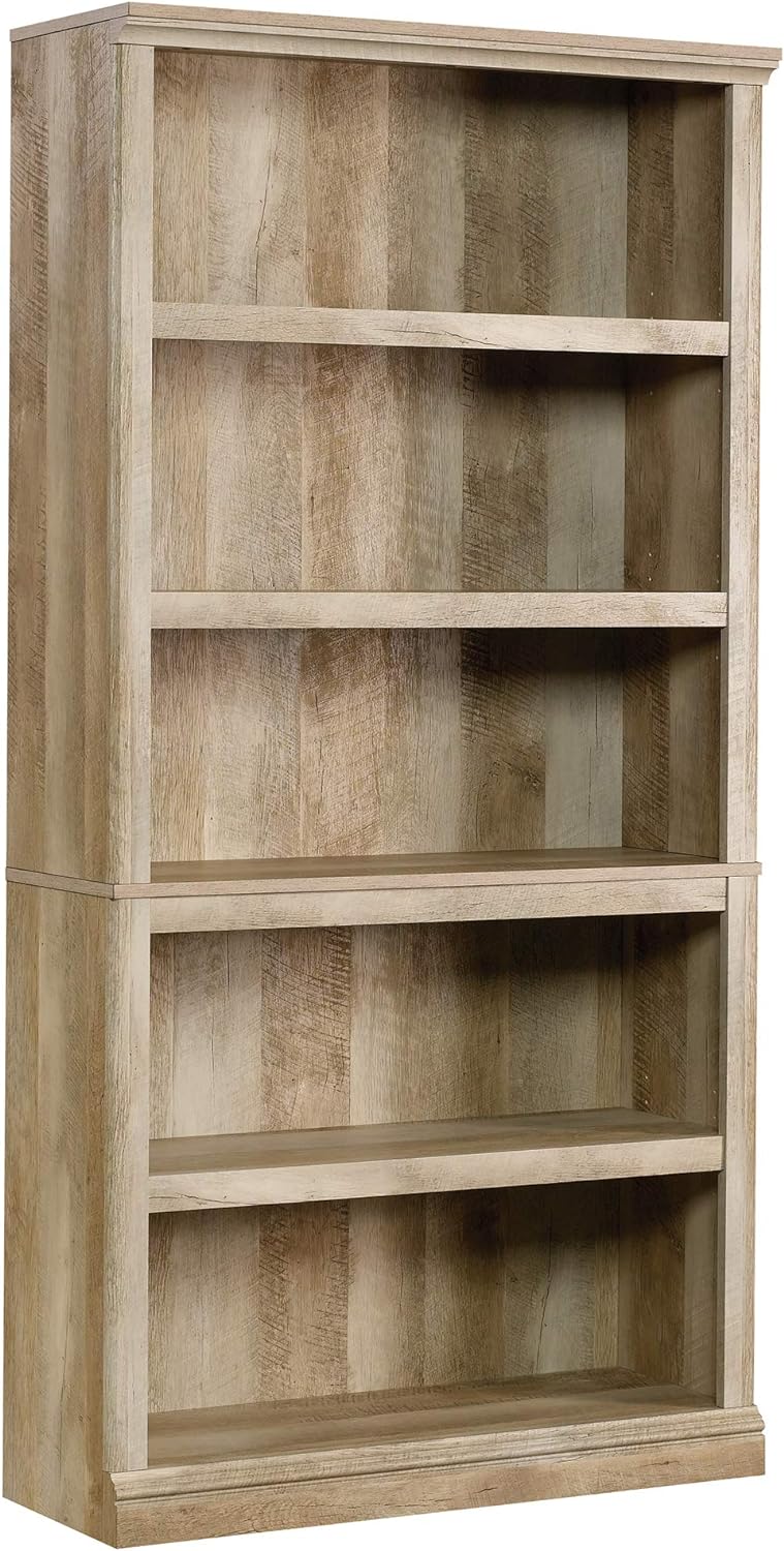 Sauder 5 Tier Book Shelf Wooden Bookcase Multipurpose Bookshelf for Home Office, Living Room, in Lintel Oak