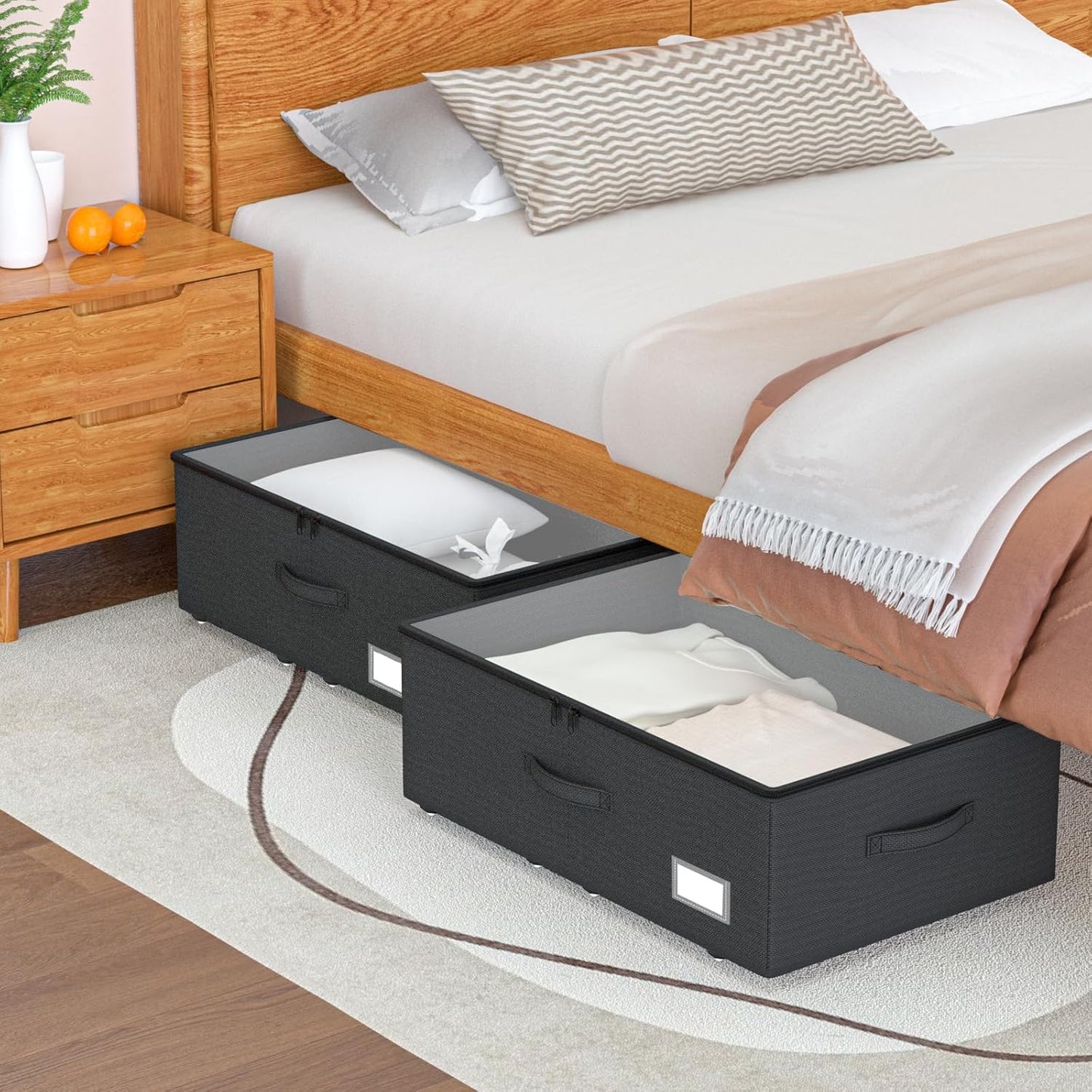 Underbed Storage Bins With Wheels, No Assemble Required 10 inches Height Large Capacity Rolling Underbed Shoe Storage Containers，Dorm Underbed Storage Drawers