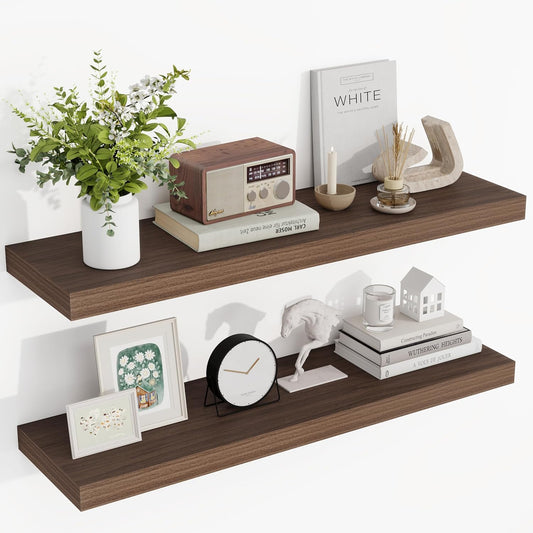 36 Inch Floating Shelves, 36"x9.25"x1.5" Inch Deep Floating Shelves for Wall, Wooden Shelves for Bathroom, Bedroom, Living Room, Walnut