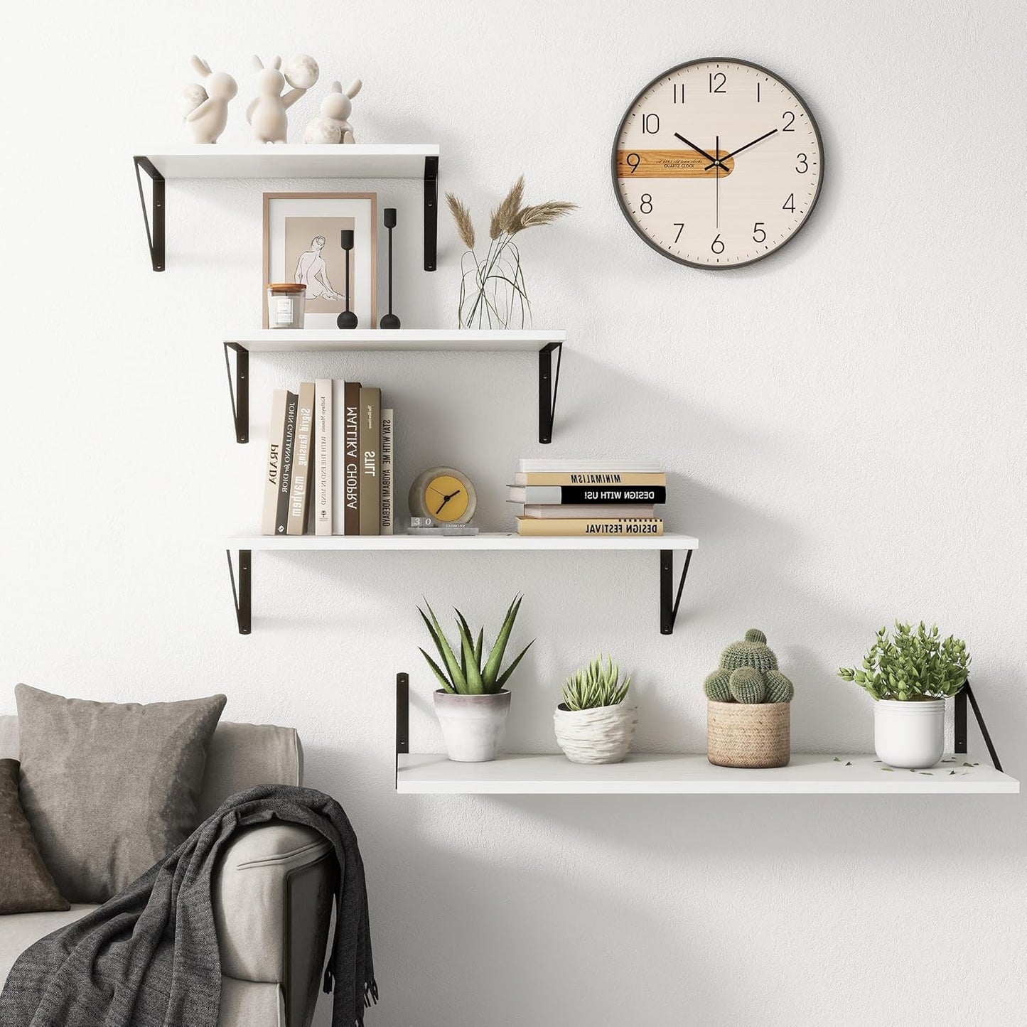 Fun Memories 40 Inch Floating Shelves, 10 Inch Deep Wall Shelf, 40 x 10 Floating Shelf Set of 2, White Wood Floating Shelf Wall Mounted, Large Kitchen Living Room Bedroom Storage Shelves