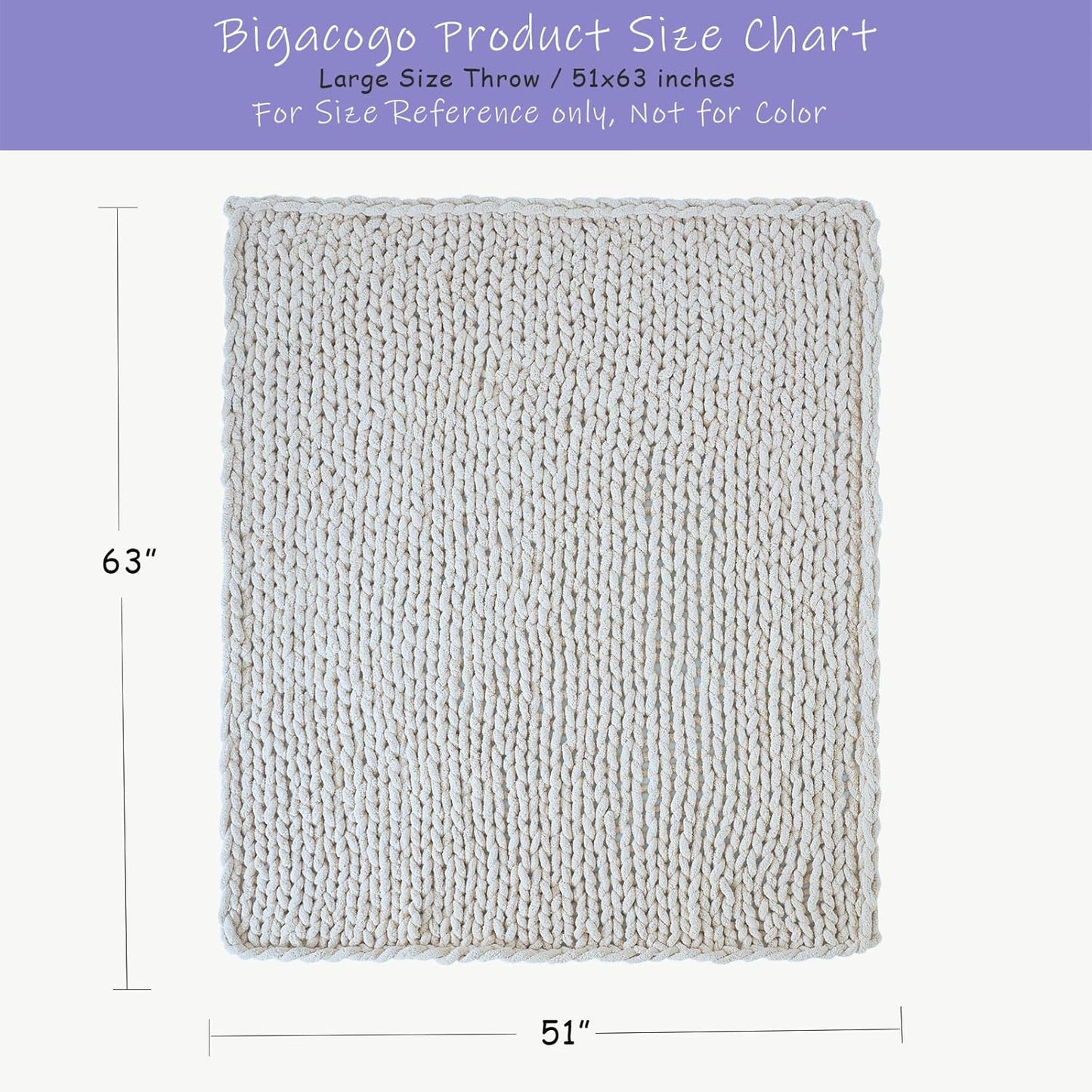 Bigacogo Chunky Knit Throw Blanket for Couch, 51x63 inches, 100% Hand Knitted with Thick Jumbo Chenille Yarn, Cozy Soft Large Rope Knot Cable Crochet Blankets for Sofa Bed Living Room, Navy Blue