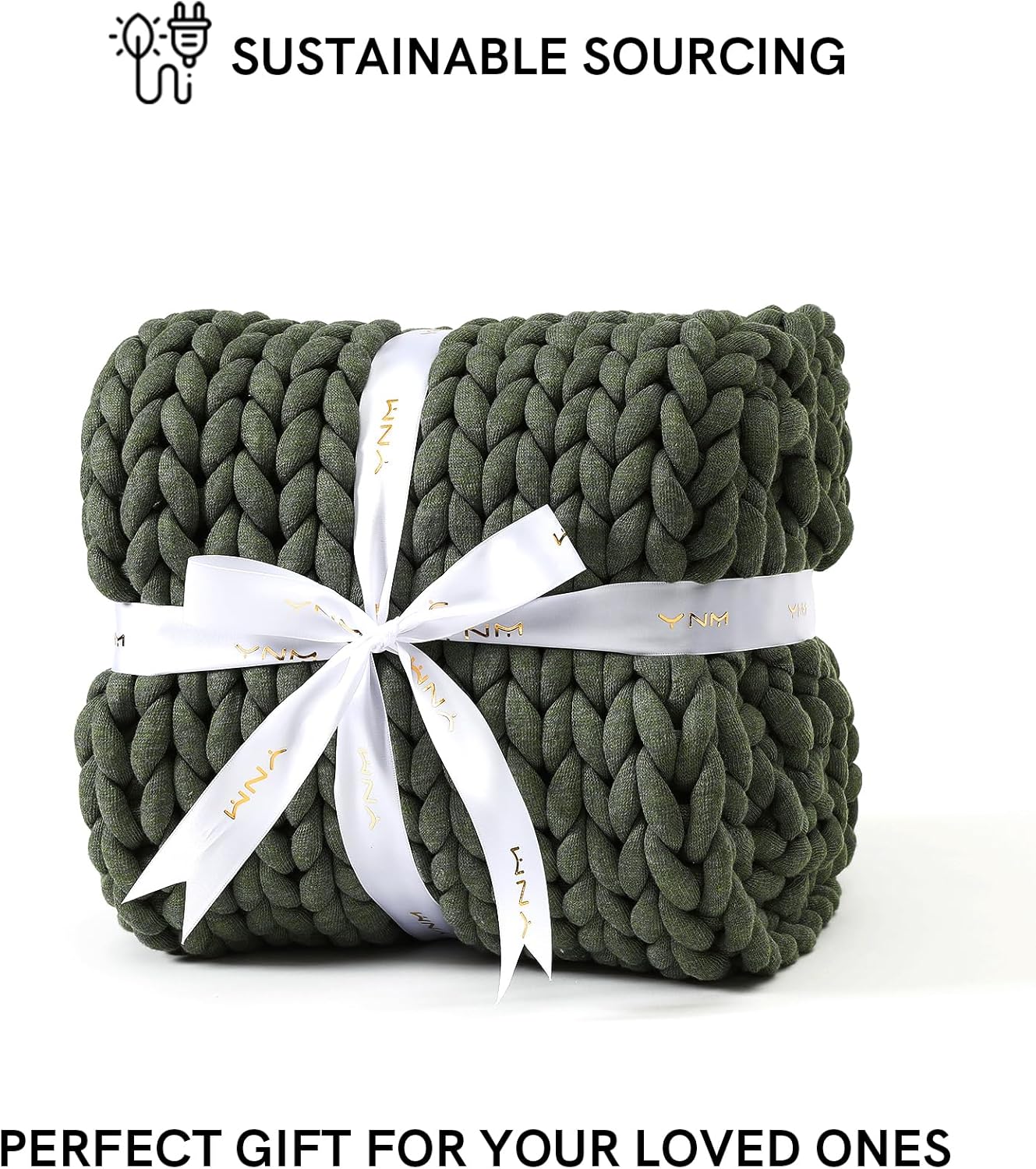 YnM Chunky Throw Blanket, Medium-Weight, Hand Knitted, Skin Friendly, Ventilated and Breathable, Machine Washable, Home Décor Piece for Couch, Sofa and Bed (Olive, 50x70 Inch)