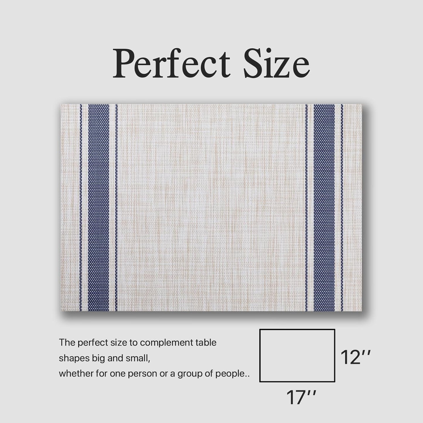 Placemats Set of 8 - Easy Clean Woven Vinyl Placemats for Dining Table, Indoor/Outdoor Place Mats, Washable PVC Table Mats（Blue Skyline）