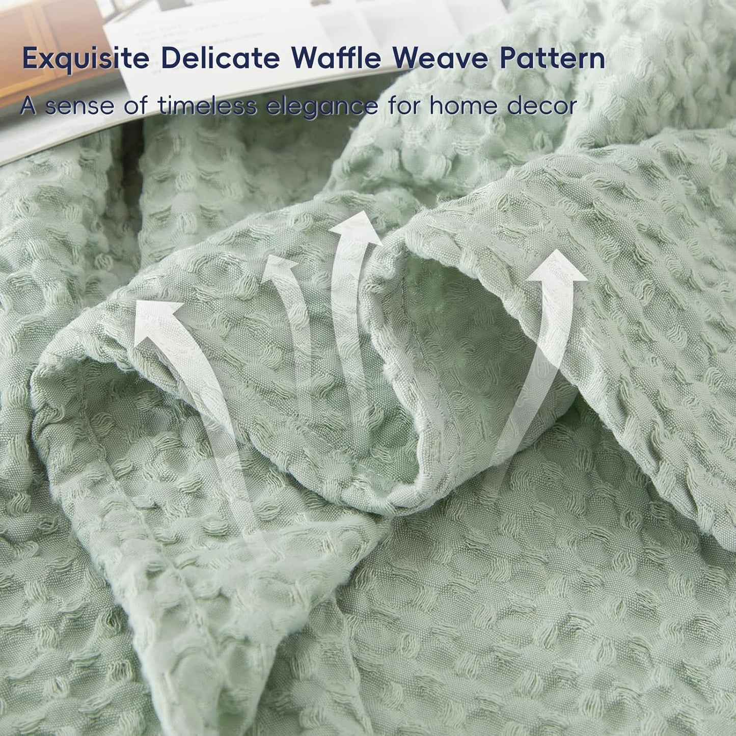 PHF Ultra Soft Waffle Weave Throw Blanket 50"x 60"- Washed Lightweight Breathable Cozy Woven Blanket for Bed - Aesthetic Decor for Couch Bedding Sofa Home Car - Sage Green/Mint Green