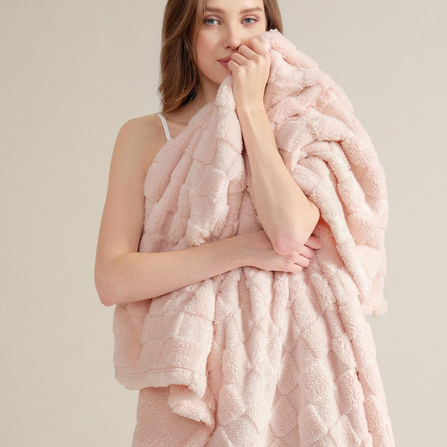 Bedsure GentleSoft Light Pink Throw Blanket for Couch - Super Soft Cozy Blankets Gifts for Women Men Girls, Cute Small Fleece Throws for Bedroom Home Decor, 50x70 Inches