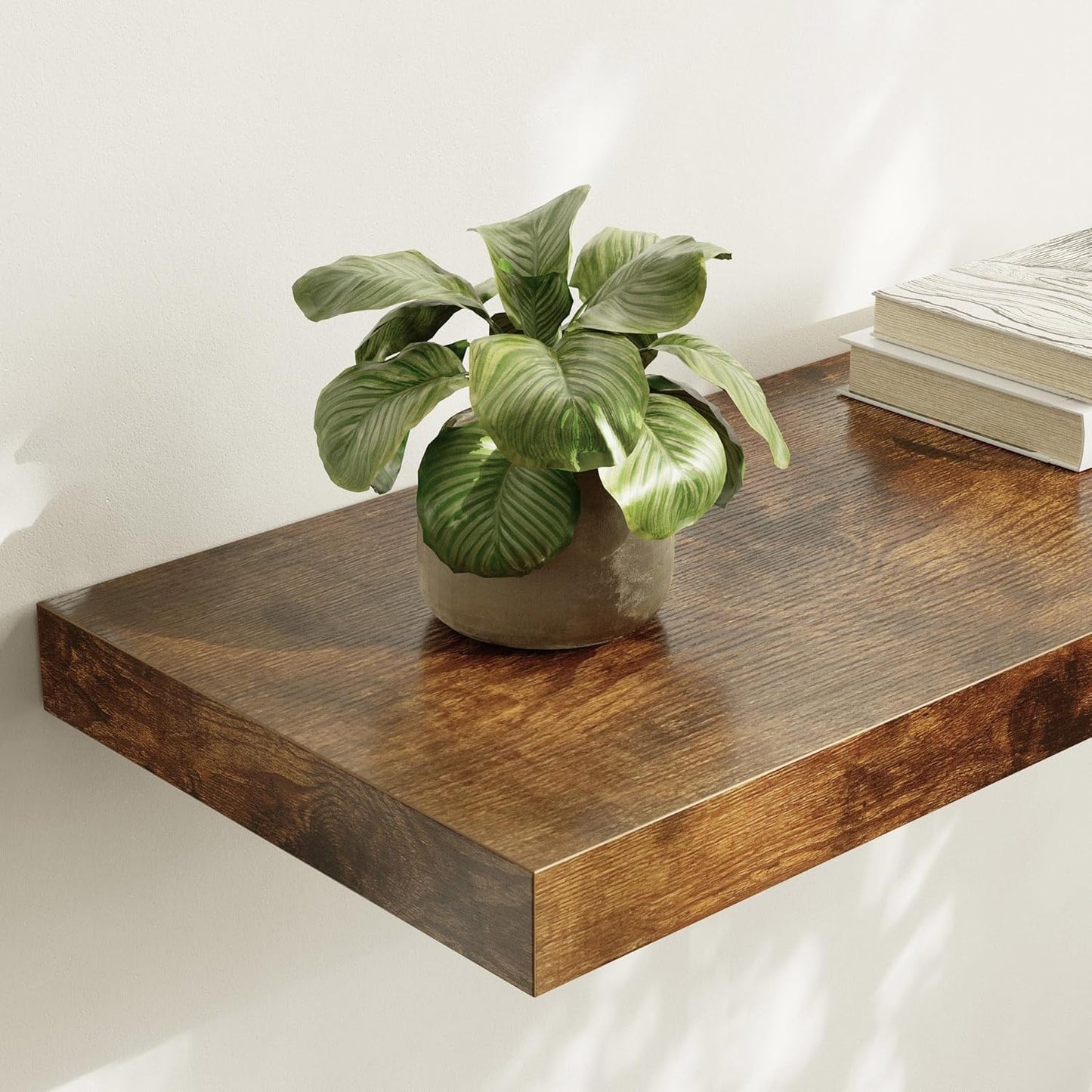 Large Floating Shelves for Wall Set of 1 Wooden Wall Shelves V Room Decor Long Shelf with Invisible Wall Mount Bracket for Bedroom Kitchen Living Room Rustic Brown