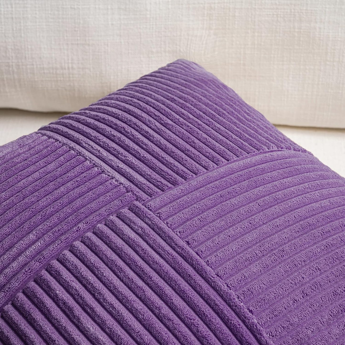 Fancy Homi 2 Packs Purple Big Decorative Throw Pillow Covers 24x24 Inch for Living Room Couch Bed, Farmhouse Boho Home Decor, Soft Corss Corduroy Patchwork Accent Square Cushion Case 60x60 cm