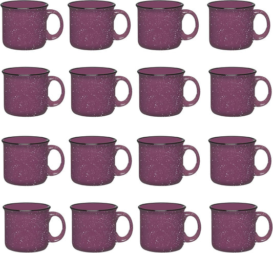 Set of 16 Ceramic Campfire Mugs – 15 Oz, Purple – Coffee & Tea Cups for Home, Work, Travel, Camping – Customizable, Great for DIY, Events, Companies