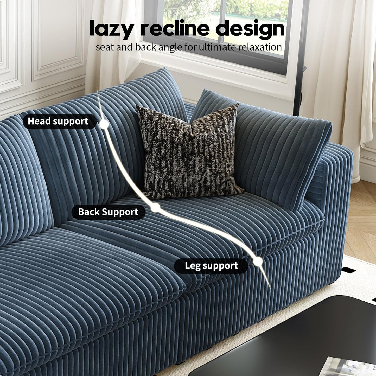 LoveSeat Cloud Couch Modular Sectional Sofa for Living Room,Modern Sofa with Deep Seat，2 Seater Boneless Couch with Ottoman,Comfy Upholstered Couches for Apartment, Studio, Office,Bedroom，Blue