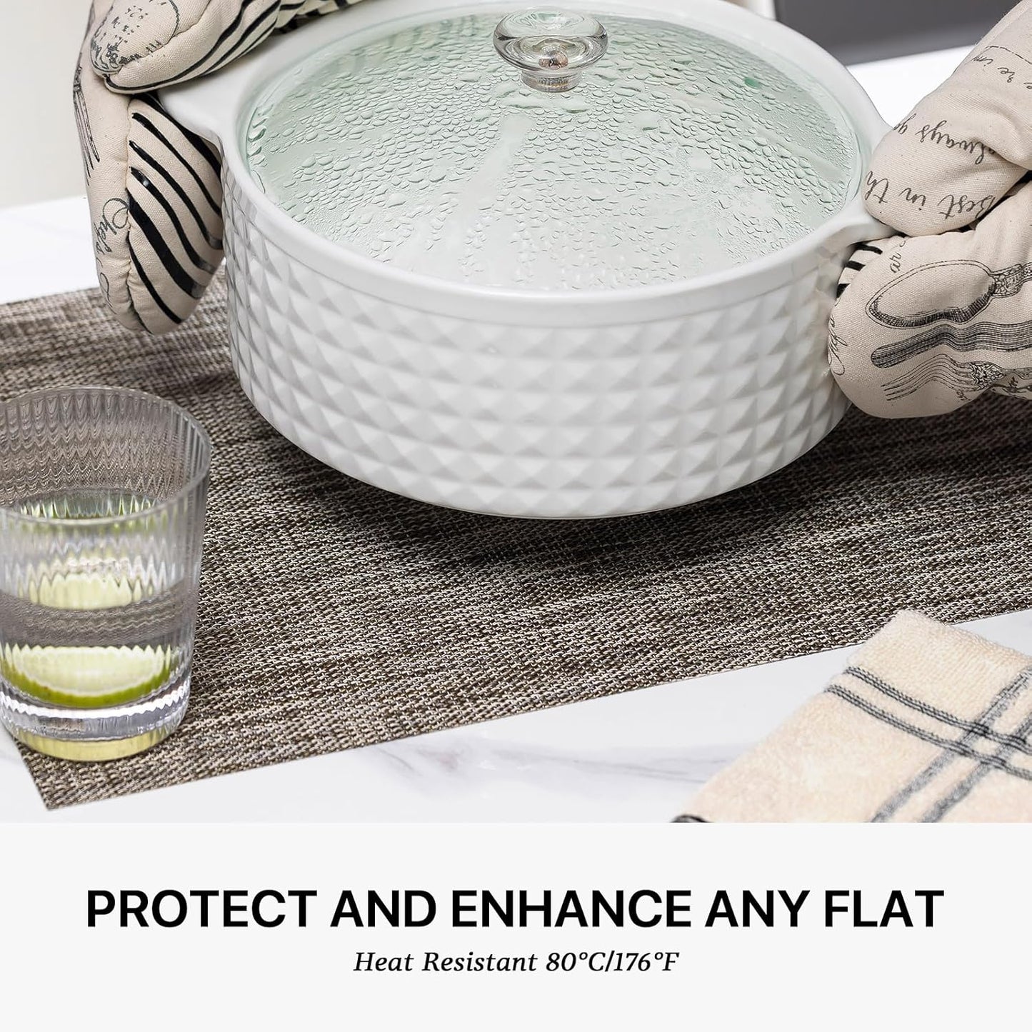 LEXMORE Placemats Set of 8 Vinyl/Plastic Woven Place Mats for Kitchen Table Indoor/Outdoor Washable Placemat Wipeable Dining Table Mats(Cappuccino)