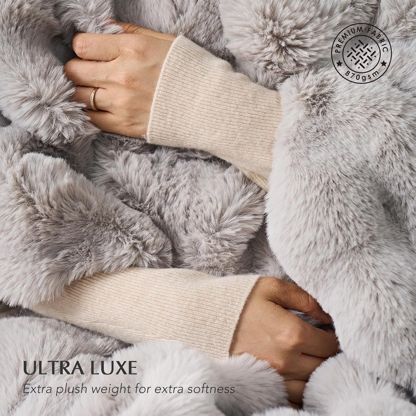 EVERGRACE Ultra Soft Luxury Fluffy Ridgeline Faux Rabbit Fur Throw Blanket, Thick Warm Bubble Throw for Bed, Cozy Plush Reversible Blankets for Couch, Chair, Sofa, Taupe, 60x80 Inches, 870 GSM