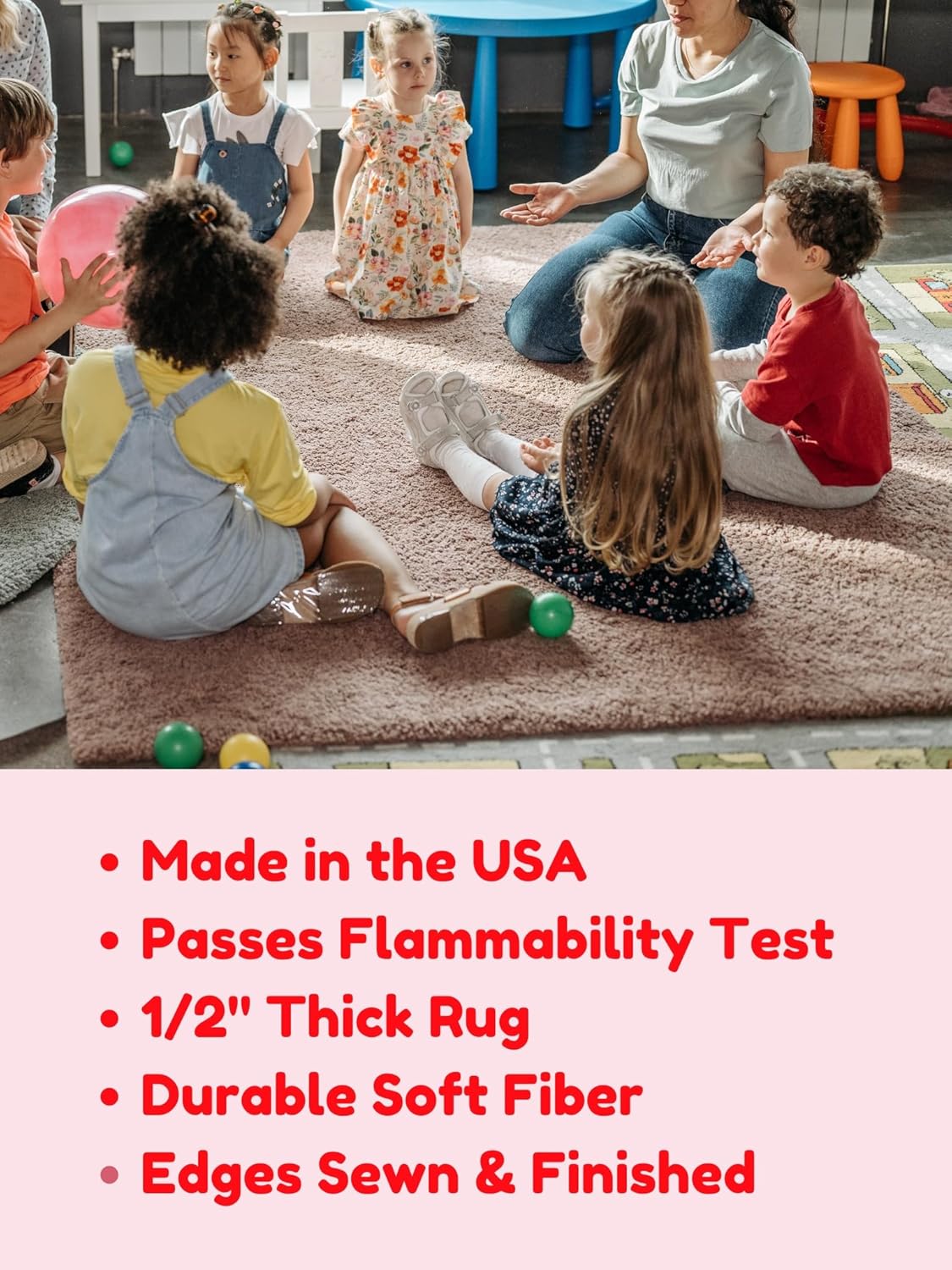 KOECKRITZ Soft and Colorful Kids Classroom Area Rugs (Passes Flammability Pill Test) Many Sizes and Bright Colors to Select from (11' Round, Fire Engine)