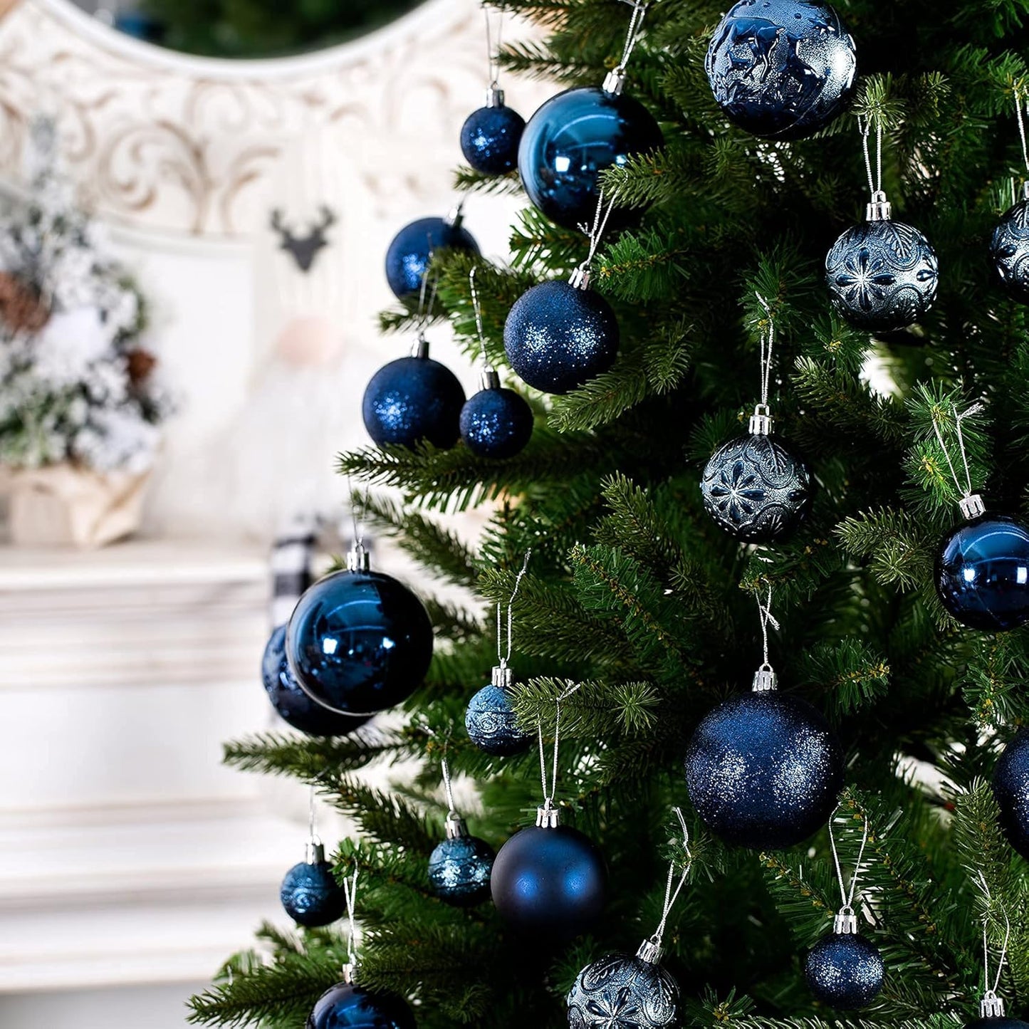 Senjie Night Blue Shatterproof Christmas Ornaments, 32pcs Set, Traditional Style, Plastic Material, Christmas & Wedding Occasion