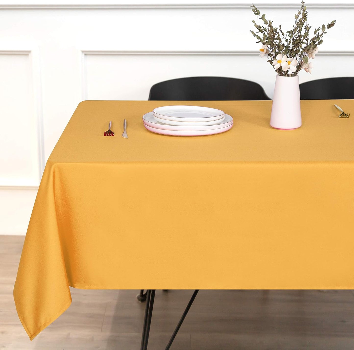 sancua Rectangle Tablecloth - 54 x 54 Inch - Stain and Wrinkle Resistant Washable Polyester Table Cloth, Decorative Fabric Table Cover for Dining Tables, Buffet Parties and Camping, Gold