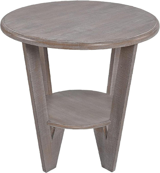 Rustic Farmhouse end Table with Storage Shelf, French Country Accent Side Table for Family, Dinning or Living Room, Small Spaces, Modern, Round, Vintage Grey Finish