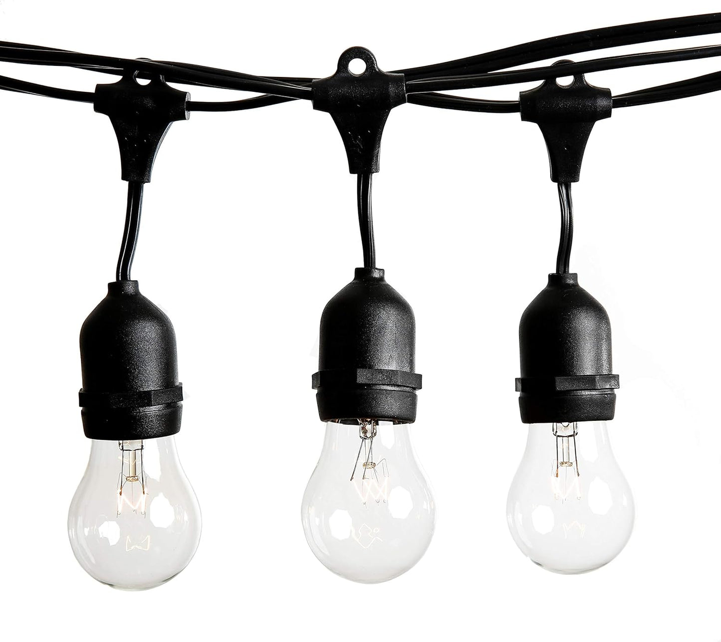 Hometown Evolution, Inc. 50 Foot E26 Outdoor Commercial String Lights with Suspended Socket for Weatherproof Heavy Duty Vintage Outside Lighting - Set of 25 A15 Clear Bulbs