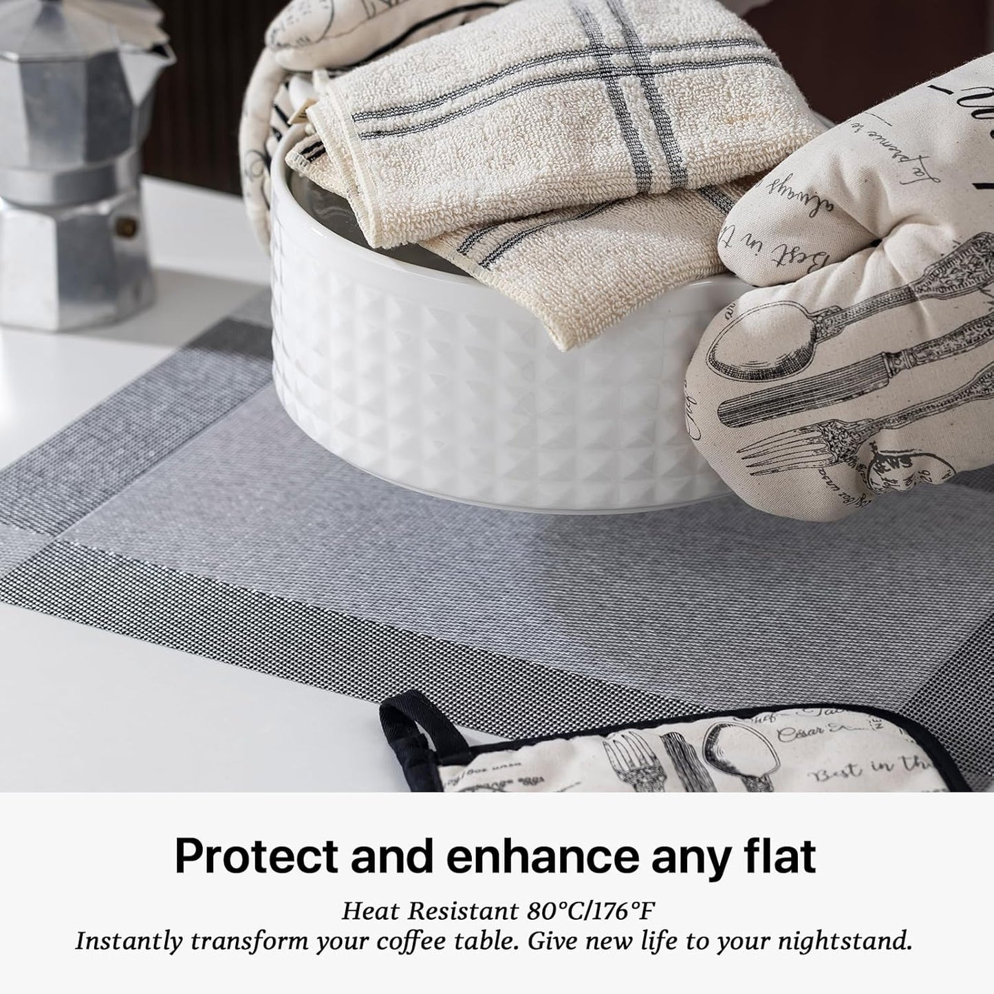 LEXMORE Placemats Set of 6 Vinyl/Plastic Woven Place Mats for Kitchen Table Indoor/Outdoor Washable Placemat Wipeable Dining Table Mats(G-Silver Cube)