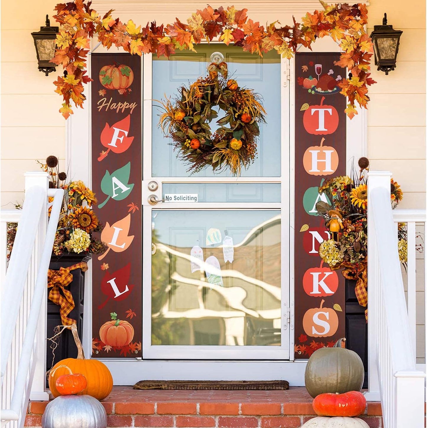 DearHouse 2 Pack Fall Maple Leaf Hanging Vine Garland Artificial Autumn Foliage Thanksgiving Decor for Home Wedding Fireplace Party Christmas (Light Yellow)