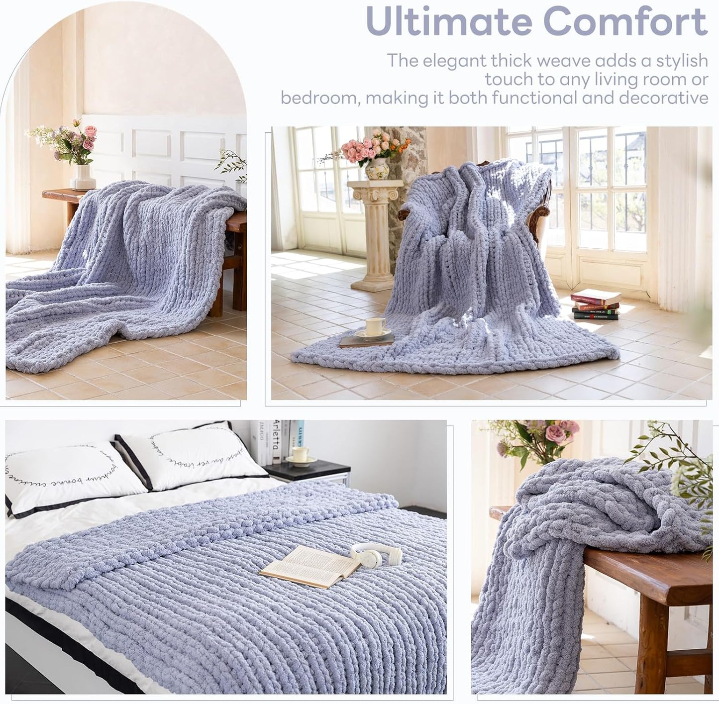 Chunky Knit Blanket - Luxury Soft Cozy 50 * 60 Throw Blanket,100% Woven Blanket Rope Knot Throw Blanket for Couch, Sofa, Home Decor, Gift - Machine Washable（Grey）