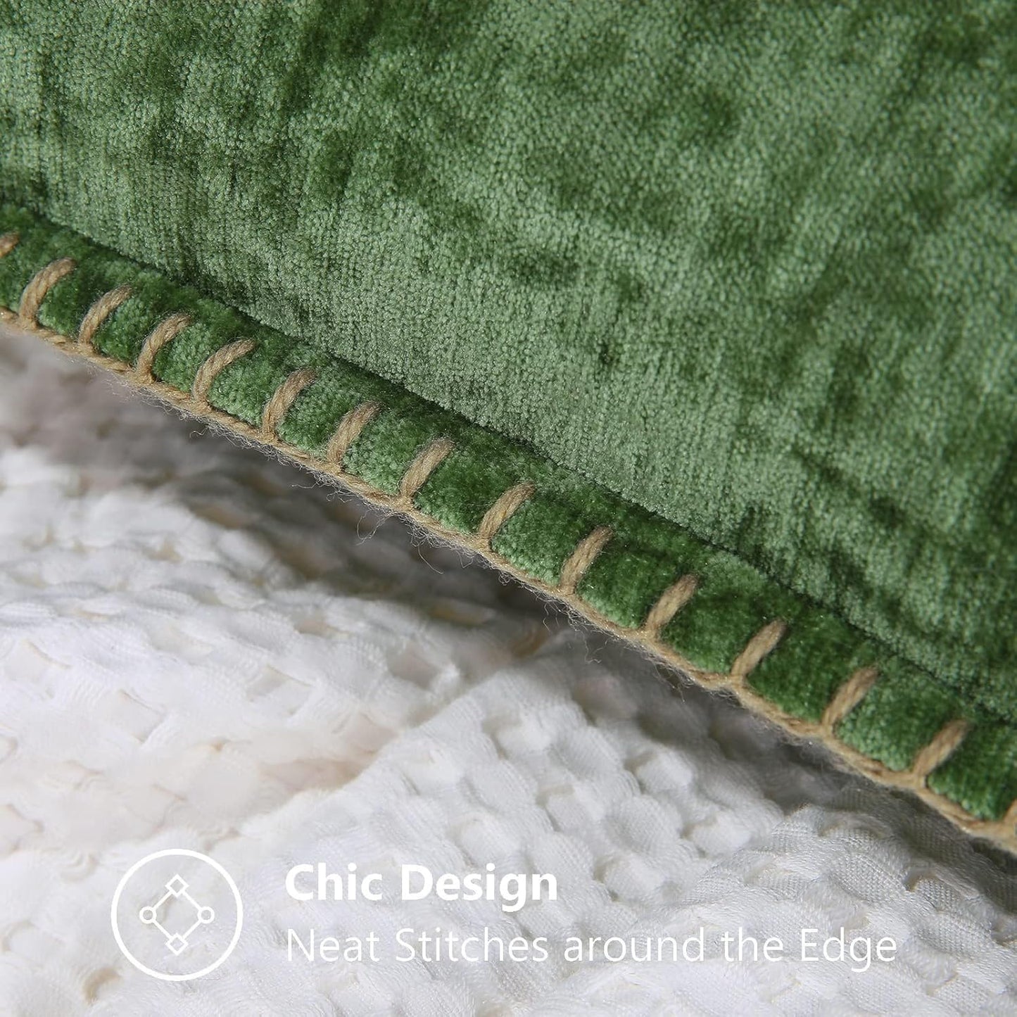 decorUhome Fall Chenille Soft Throw Pillow Covers 22x22 Set of 2, Farmhouse Velvet Neutral Decorative Euro Pillow Covers with Stitched Edge for Couch Sofa Bed Home Decor, Forest Elf