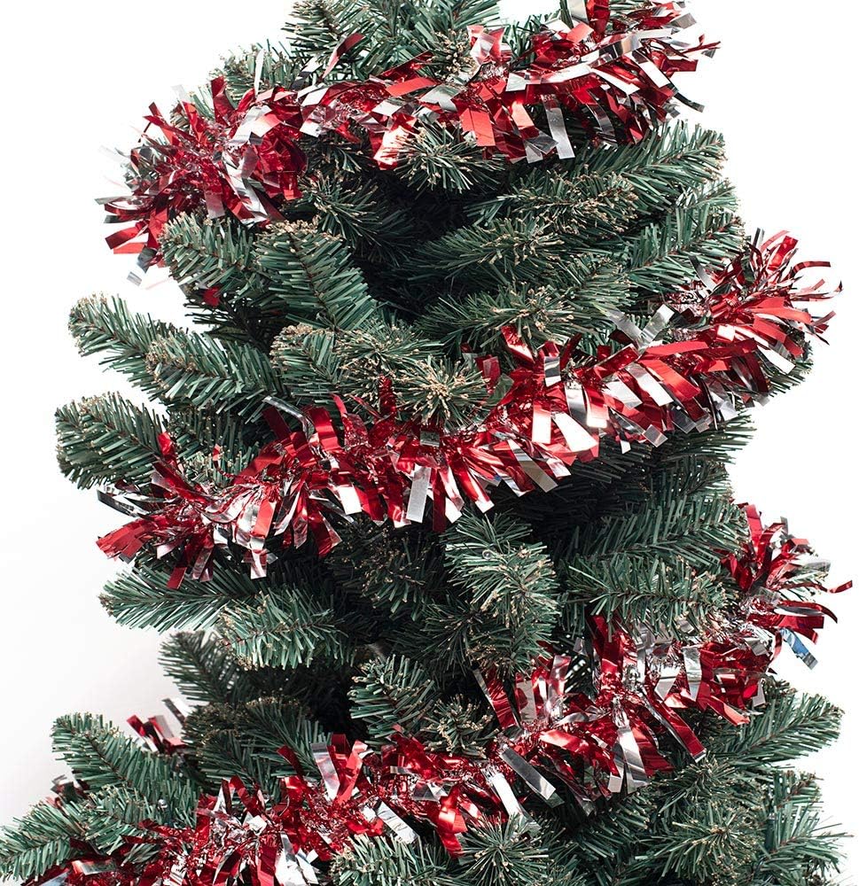 Anderson's Red & Silver Metallic Tinsel Twist for Trailer Or Golf Cart, 4 inches Wide x 25 ft Long, Graduation, Christmas, Birthday, Patriotic and Holiday Garland Decor for Parties and Parades