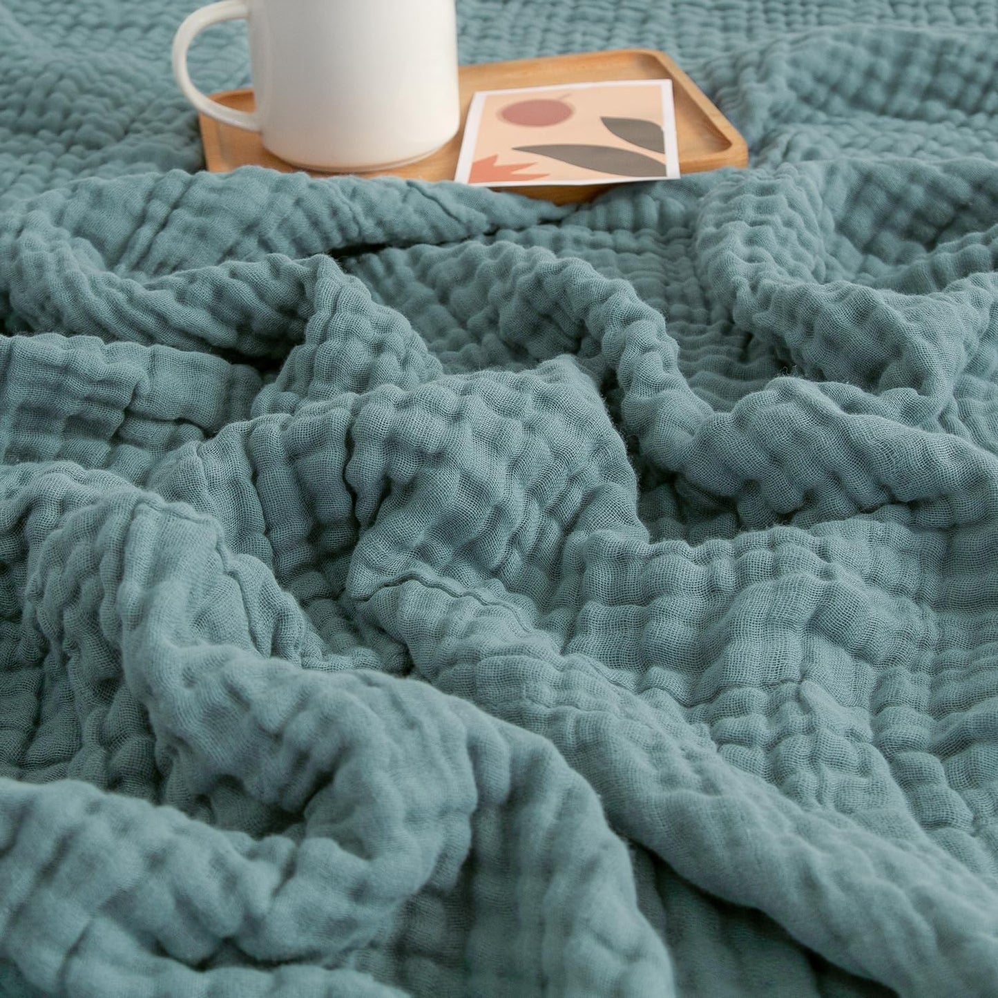 EMME Cotton Blanket Queen Size for Bed Soft Large Muslin Bed Blankets 90"x90" Lightweight Breathable Layering Bedspread All Season Gauze, Teal