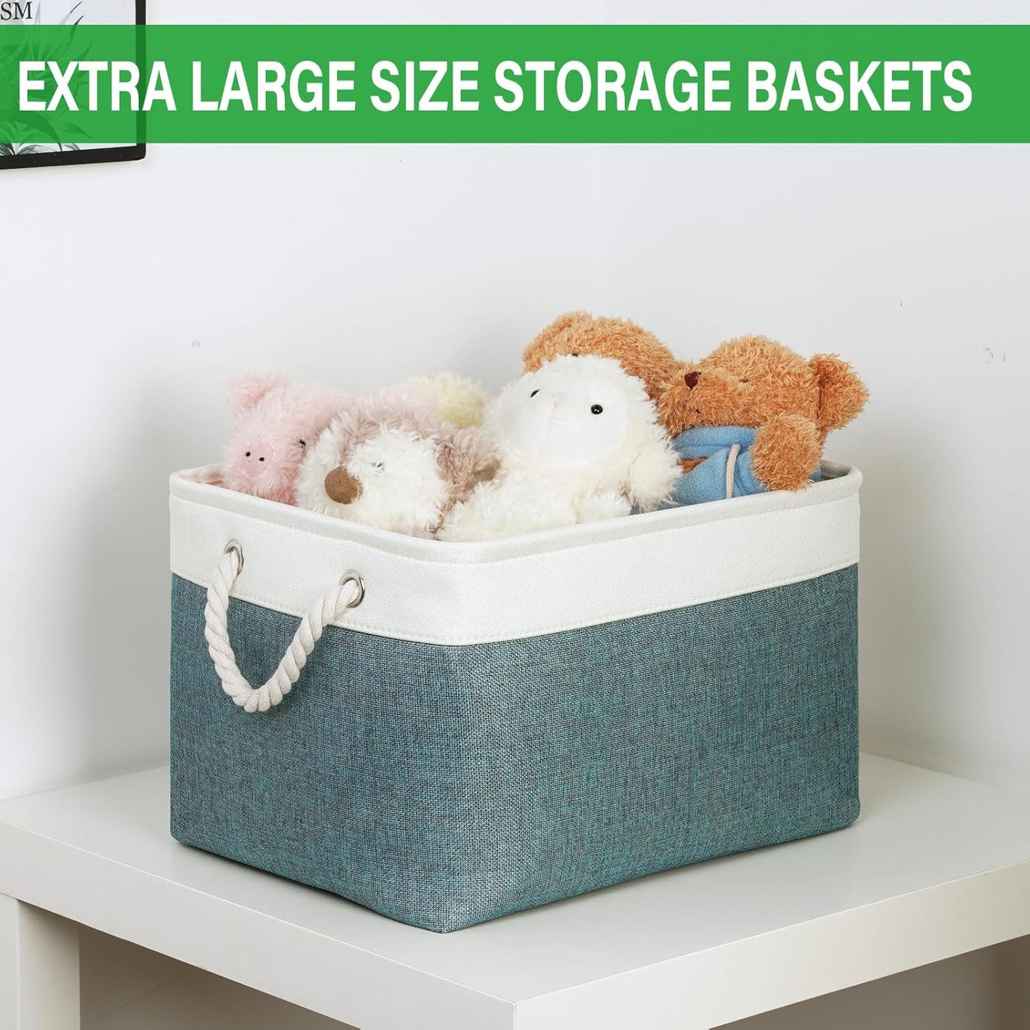 Bidtakay Fabric Storage Baskets for Shelves 3 Pack Large Storage Bins for Organizing Linen Collapsible Organizer for Closet-Deep Green